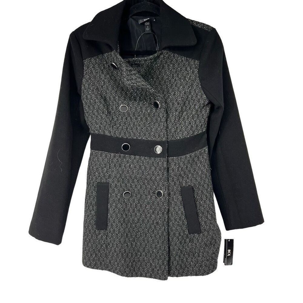 BCX Black Gray Collared Peacoat Sz S Womens NWT